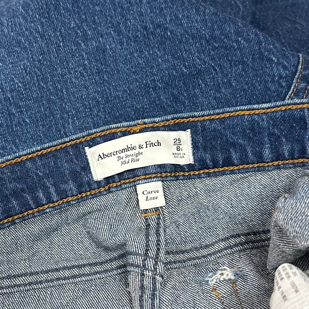 Abercrombie & Fitch Curve Love The Straight Mid Rise Blue Denim Jeans 29 8 Short - Picture 6 of 7
